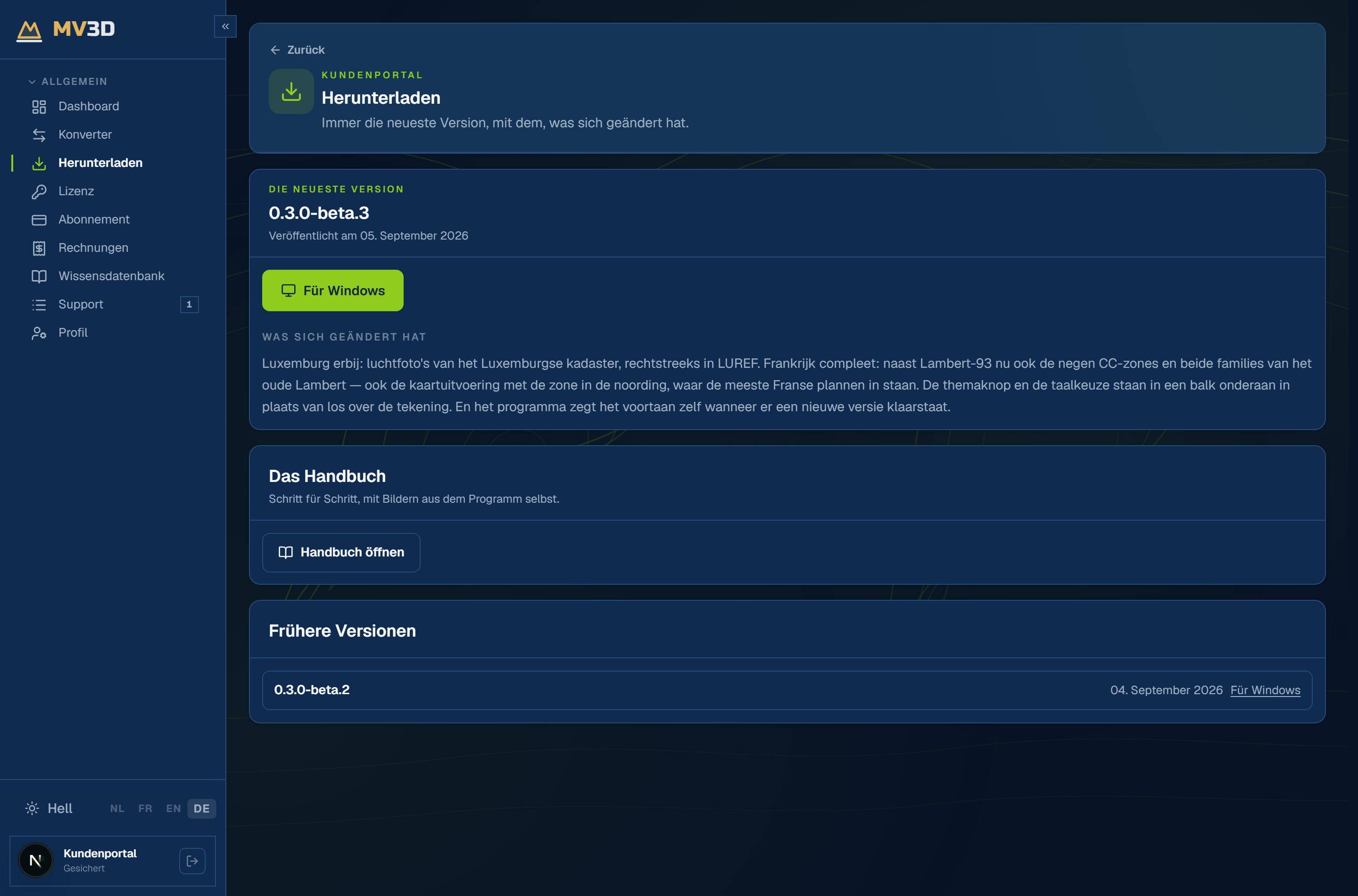 Die neueste Version, und die vorherigen
